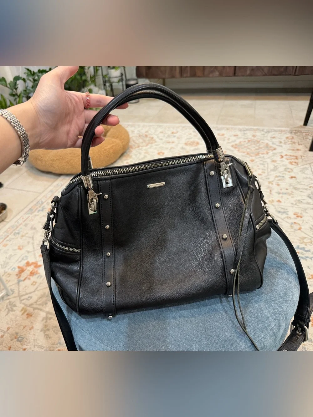 Rebecca Minkoff y2k Black Leather Satchel with Silver Hardware